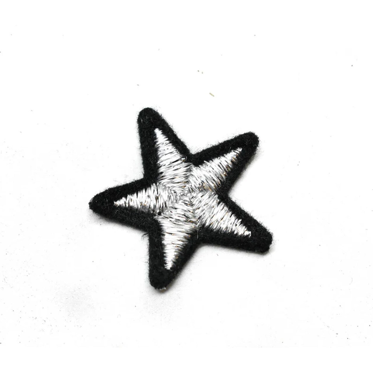 6 Pieces Metalic Silver and Black Iron On Star Patch Applique for Clothing 1.25 inch Width